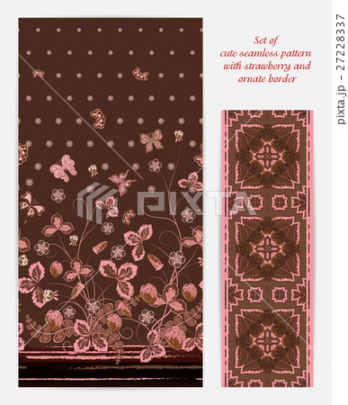 Set of vertical seamless spring dark brown floral Set of vertical seamless spring dark brown floral 27228337