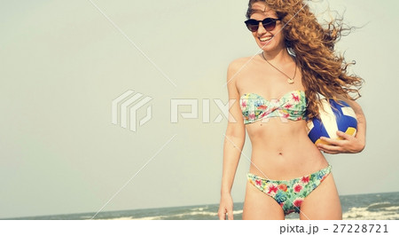 Woman Playing Volleyball Beach Summer Concept Woman Playing Volleyball Beach Summer Concept 27228721