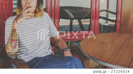 Men Smoking Cigarette Cafe Break Casual Concept 27229314