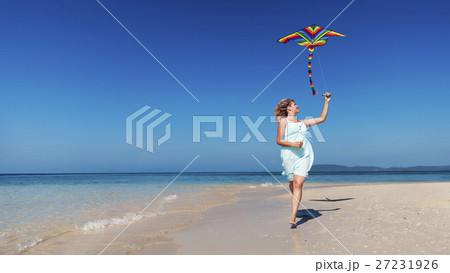 Businessman Kite Sky Sea Beach Travel Leisure Concept Businessman Kite Sky Sea Beach Travel Leisure Concept 27231926