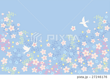 背景素材 チェリーブロッサムと鳥 ブルー のイラスト素材 背景素材 チェリーブロッサムと鳥 ブルー のイラスト素材