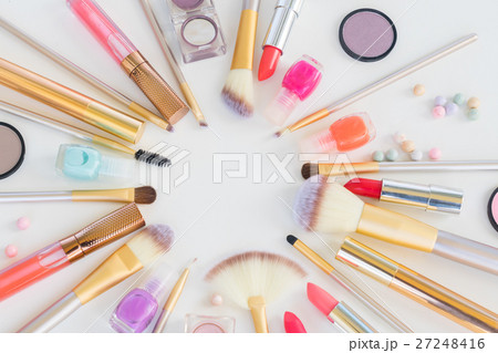 Colorful make up flat lay scene Colorful make up flat lay scene 27248416