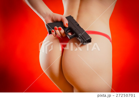 woman in lingerie holding a gun Stock Photo 27250701 PIXTA