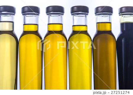 Bottles with different kinds of vegetable oil Bottles with different kinds of vegetable oil 27251274