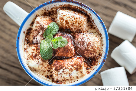 Cup of cocoa with marshmallows and cocoa powder Cup of cocoa with marshmallows and cocoa powder 27251384
