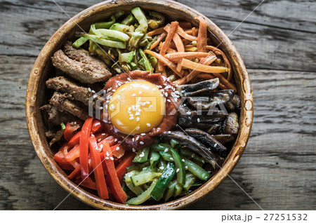 Bowl of bibimbap on the wooden table 27251532