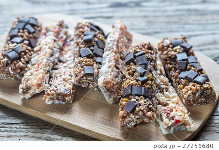 Granola bars with dried berries and chocolate Granola bars with dried berries and chocolate 27251680