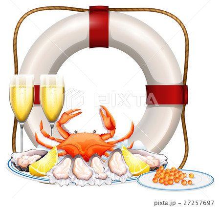Seafood on plate and two glasses of champagne Seafood on plate and two glasses of champagne 27257697