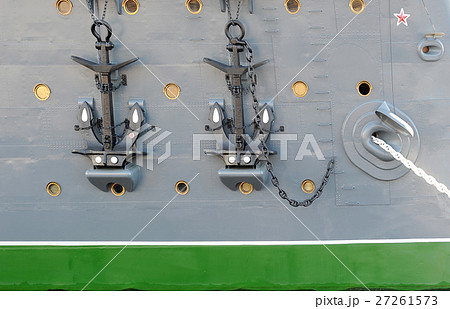 Close-up of anchors of the cruiser Aurora Close-up of anchors of the cruiser Aurora 27261573