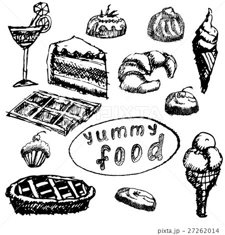 Food dessert set sketch handdrawn isolated 27262014