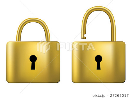 Locked and unlocked Padlock gold isolated on white 27262017