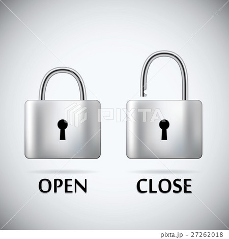 Locked and unlocked Padlock steel text open close 27262018