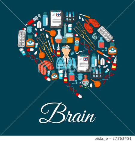Brain symbol designed of medical tools and items 27263451