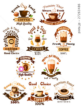 Coffee cafe, cafeteria vector emblems set 27263486