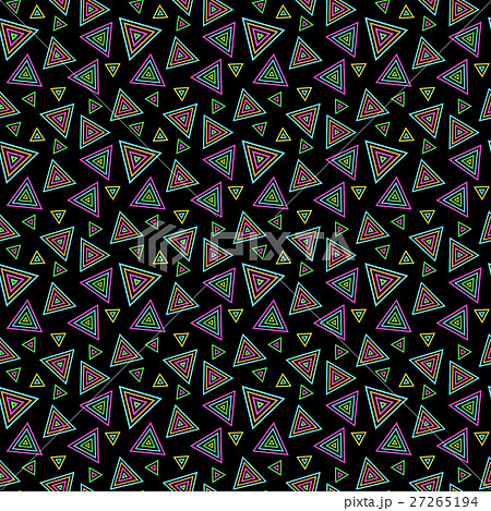 派手カラフルな三角形 ジオメトリック柄シームレスパターン 黒背景のイラスト素材