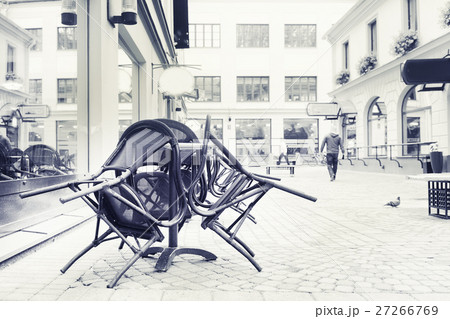 Chairs Summer street cafe stacked together 27266769