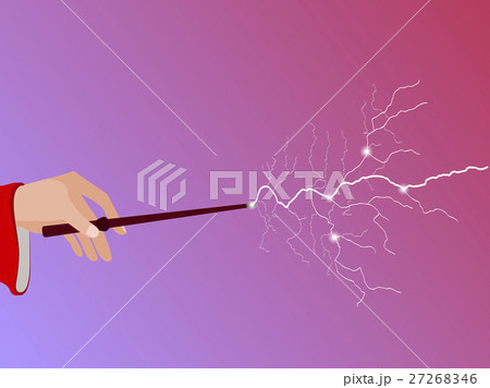 Magic wand. Magic stick in hand. Magic lightning 27268346