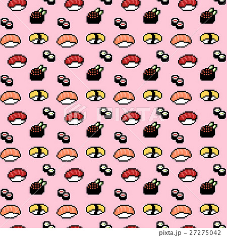 8bitなドット絵のお寿司柄シームレスパターン ベクター ピンク背景 背景素材 食べ物柄のイラスト素材 27275042 Pixta