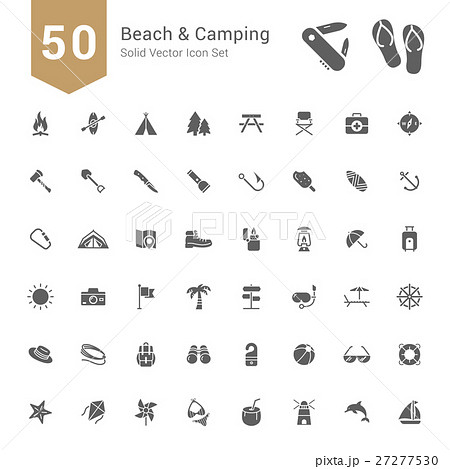 Beach & Camping Icon Set. 50 Solid Vector Icons. 27277530