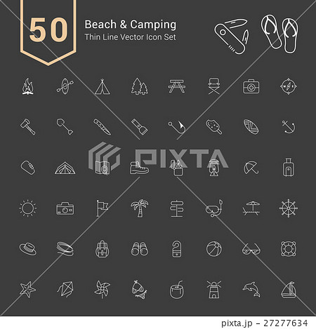 Camping & Beach Icon Set. 50 Thin Line Vector Icon Camping & Beach Icon Set. 50 Thin Line Vector Icon 27277634
