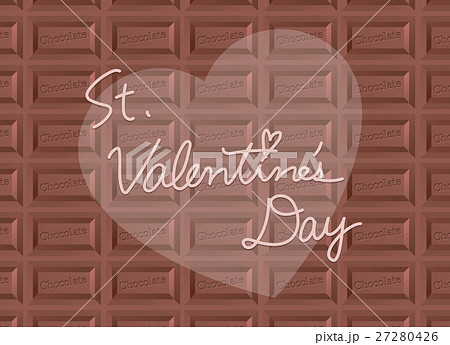 板チョコ柄 ハートの背景とst Valentine S Dayロゴ バレンタイン 横長のイラスト素材