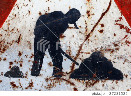 Roadworks - old and damaged road sign Roadworks - old and damaged road sign 27281523