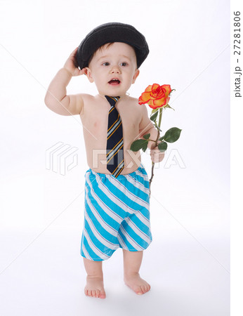 little funny boy with rose on white 27281806
