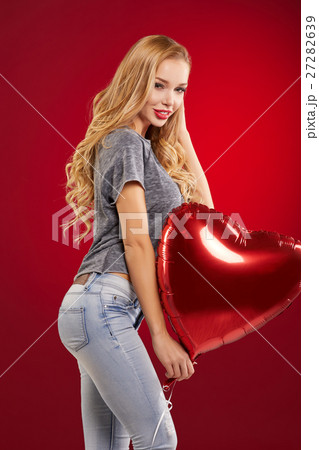 Beauty smile woman with balloon Beauty smile woman with balloon 27282639