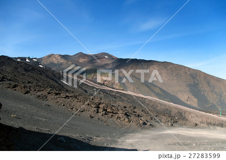 Skilift on the partially snow covered volcano Etna 27283599