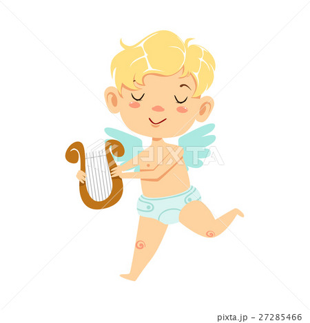 Boy Baby Cupid With Lira, Winged Toddler In Diaper 27285466