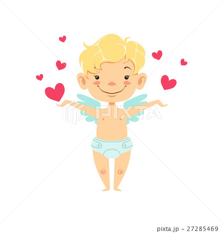 Boy Baby Cupid Surrounded With Hearts, Winged 27285469