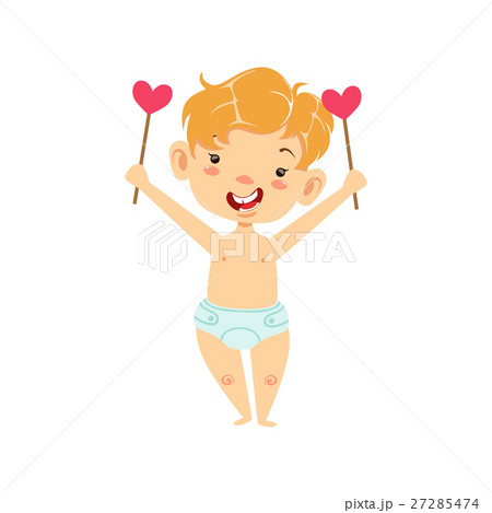 Boy Baby Cupid With Two Hearts On Sticks, Winged Boy Baby Cupid With Two Hearts On Sticks, Winged 27285474