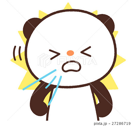 かわいいパンダのキャラクター 咳 クシャミのイメージ 背景透過 白背景 ベクター 花粉症 風邪のイラスト素材
