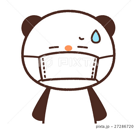かわいいパンダのキャラクター マスクをするイメージ 背景透過 白背景 ベクター 花粉症 風邪のイラスト素材
