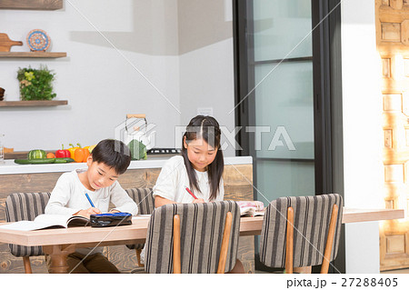 家族 姉弟 勉強 ダイニングキッチン ライフスタイル 宿題する小学生 家族 姉弟 勉強 ダイニングキッチン ライフスタイル 宿題する小学生 27288405