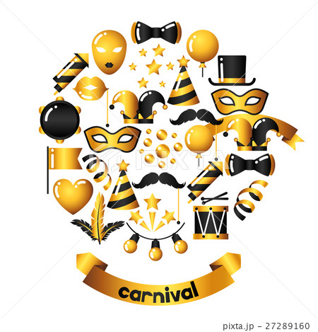Carnival invitation card with gold icons and 27289160