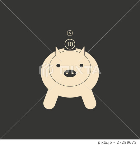 Flat in black white piggy bank and coins 27289675