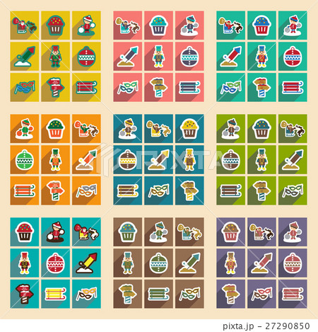 Set flat icons with long shadow New Year's and 27290850