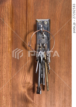 retro key on bunch is inserted into the keyhole 27292583