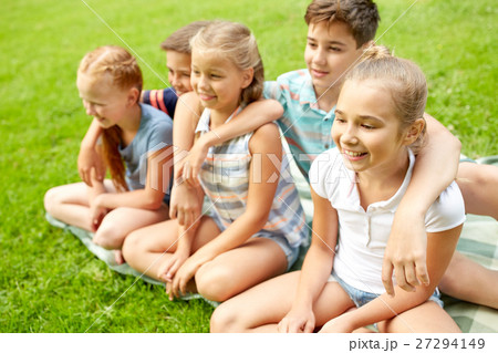 group of happy kids or friends outdoors group of happy kids or friends outdoors 27294149