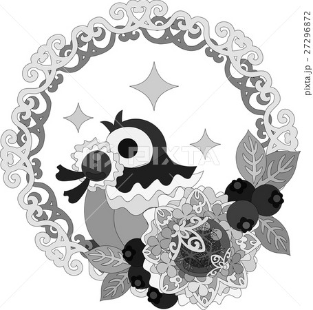 可愛い赤ちゃんペンギンと綺麗なリースのイラスト素材