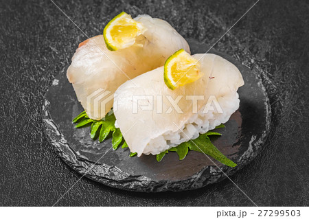 スズキの握り寿司 Apanese Sea Perch Sea Bass Sushi の写真素材