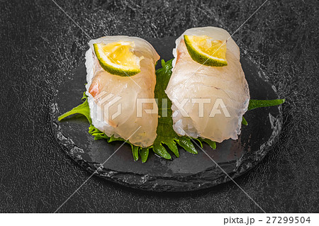 スズキの握り寿司 Apanese Sea Perch Sea Bass Sushi の写真素材