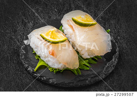 スズキの握り寿司 Apanese Sea Perch Sea Bass Sushi の写真素材