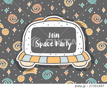 Hand drawn childish invitation with UFO in space 27301997