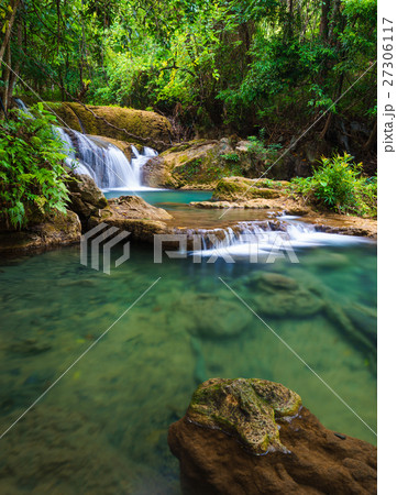 Deep forest Waterfall in Kanchanaburi, Thailand 27306117
