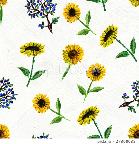 Seamless pattern with sunflowers and berries 27308035