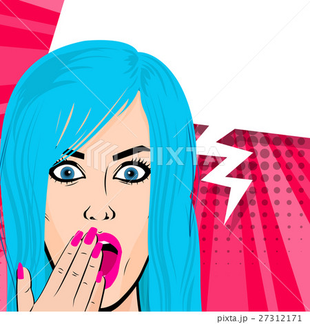 Happy young blue hair girl pop art dot Happy young blue hair girl pop art dot 27312171