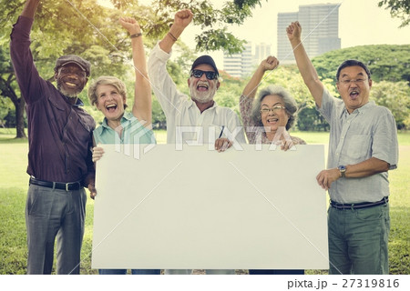 Senior Adult Friendship Togetherness Banner Placard Copy Space C 27319816