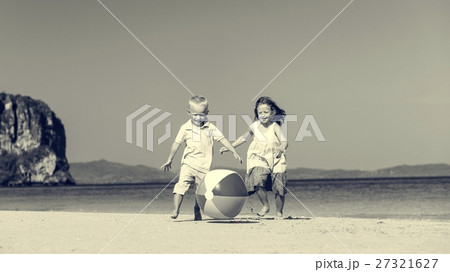 Child Sibling Ball Beach Carefree Summer Concept 27321627